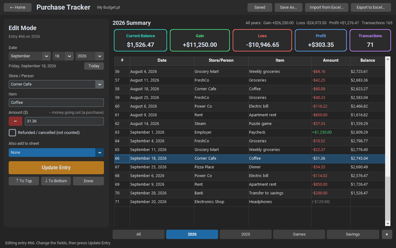 Purchase Tracker Screenshot 1