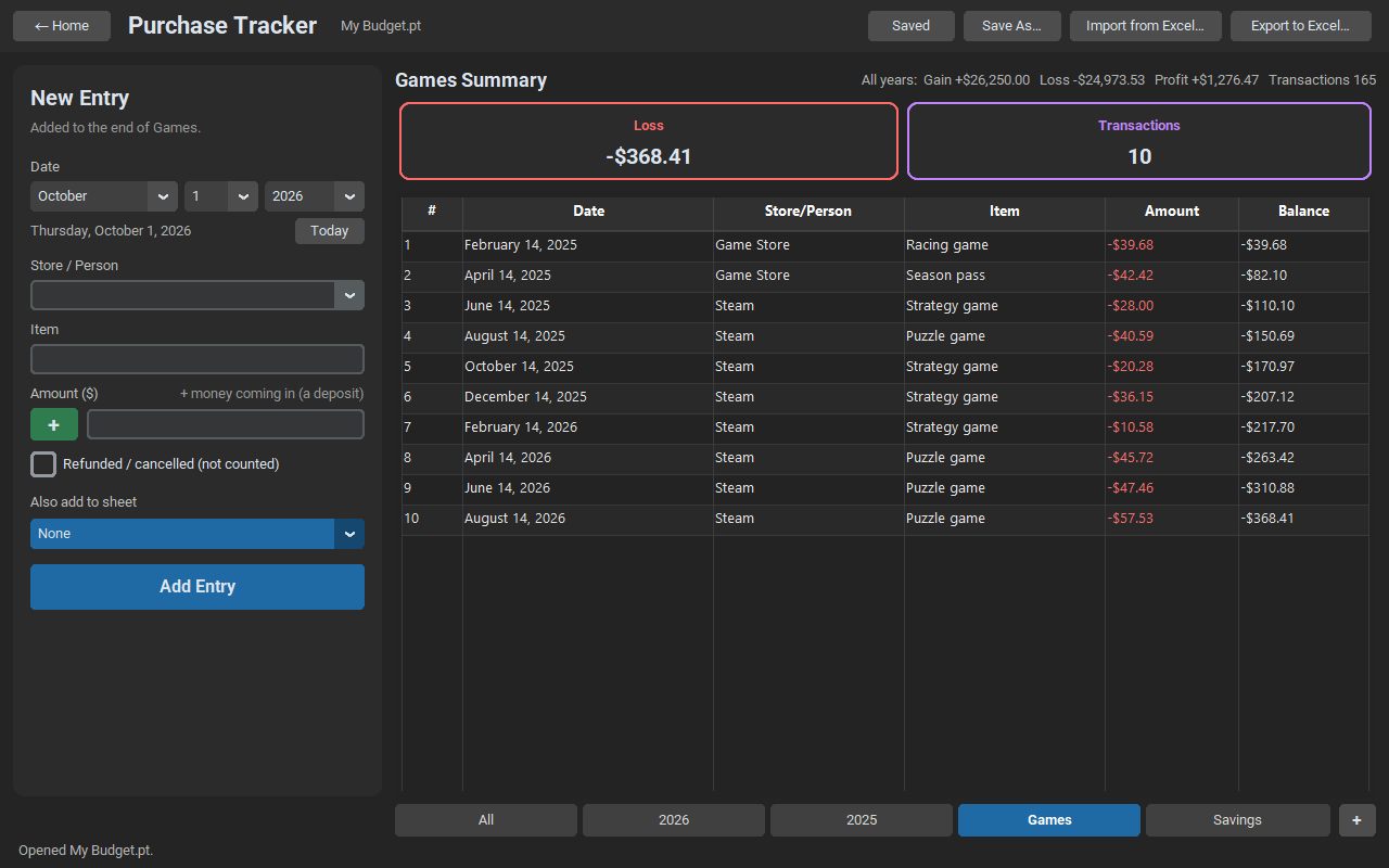 Purchase Tracker Screenshot 3